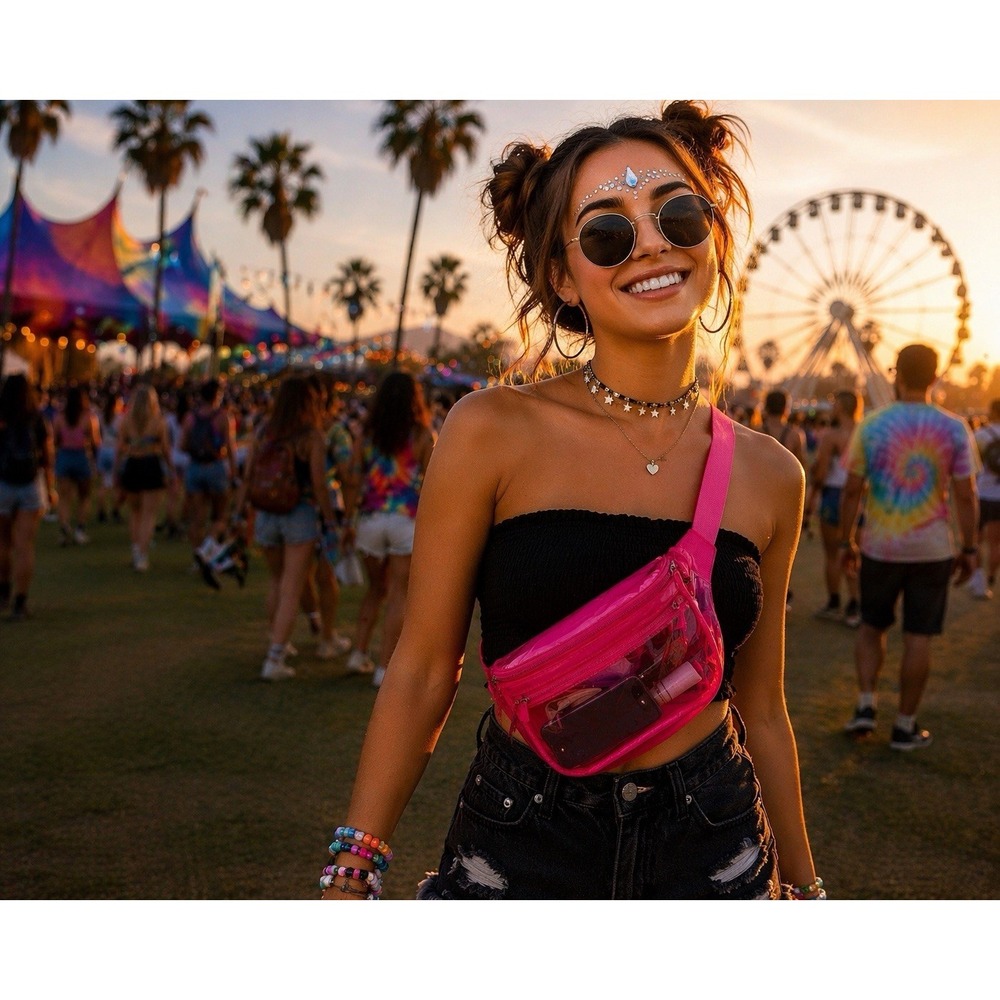"Clear" Hot Pink‎ Fanny Pack Belt Bag Transparent Neon Waist Bag Festival Y2K